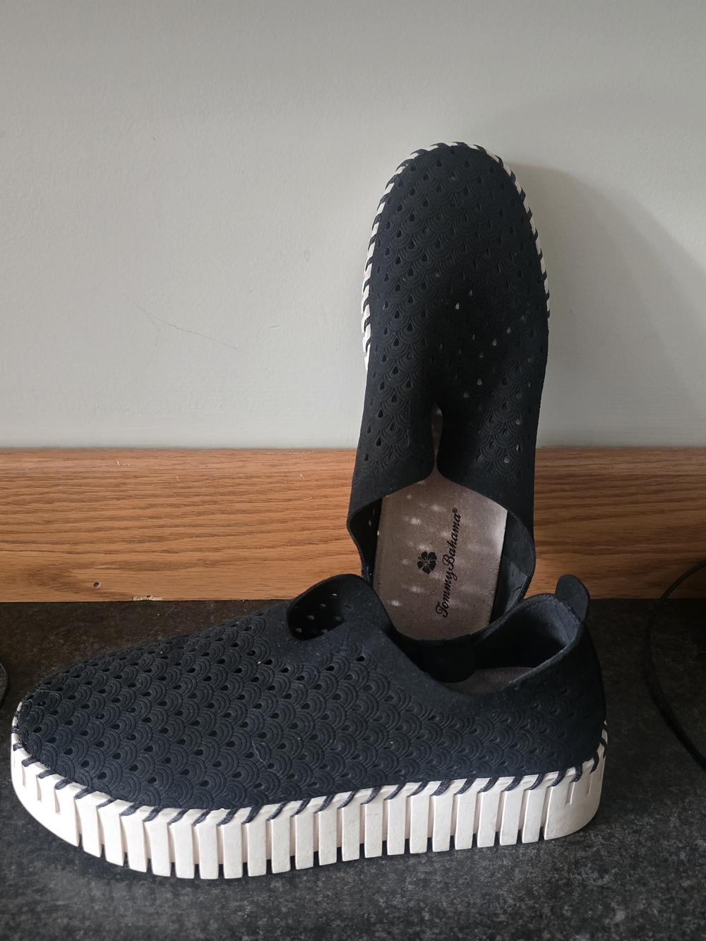 Black Slip-On Casual Womens Shoes with White Platform Sole